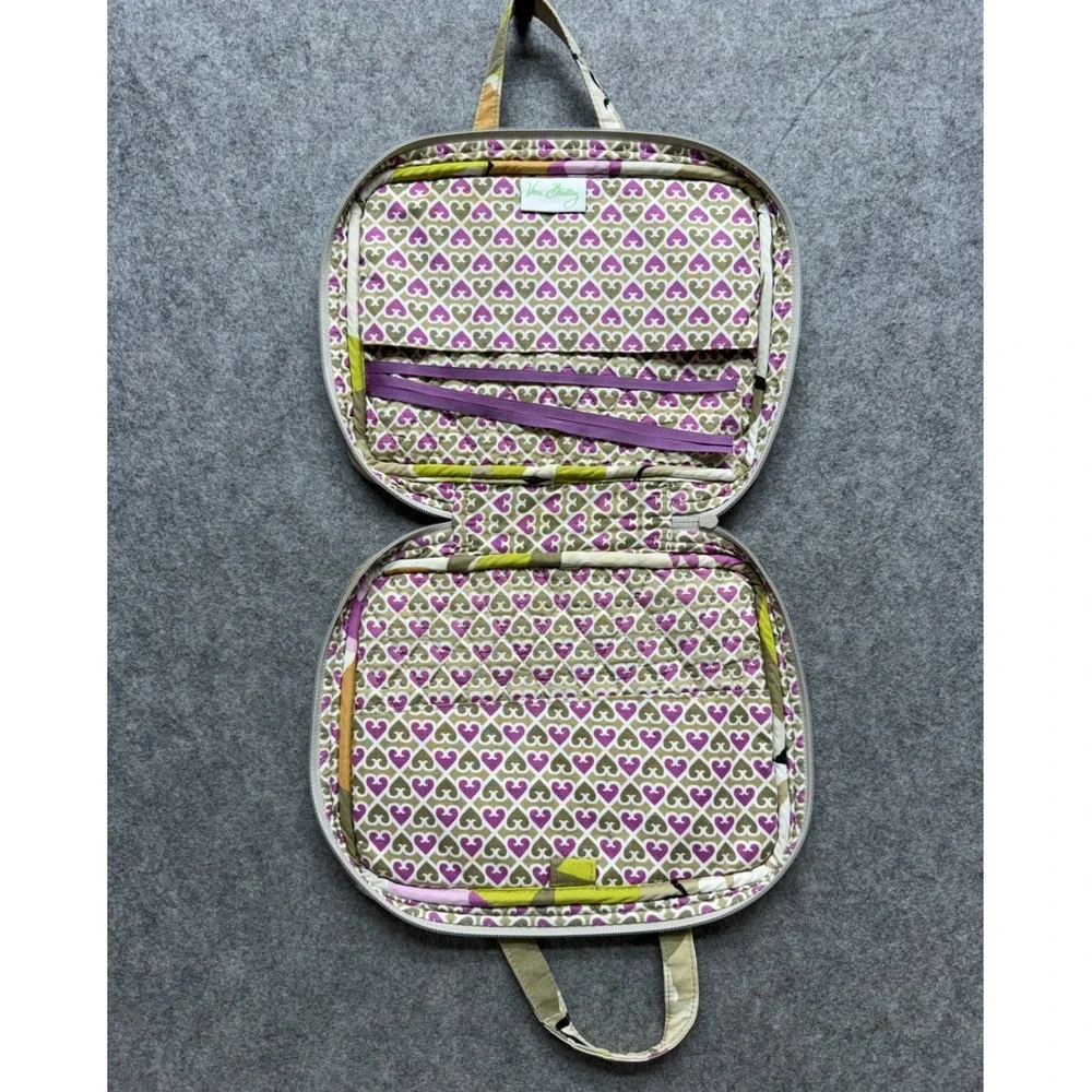 Vera Bradley Quilted Floral Tech Organizer Cosmetic Bag Purple Green Tan Heart